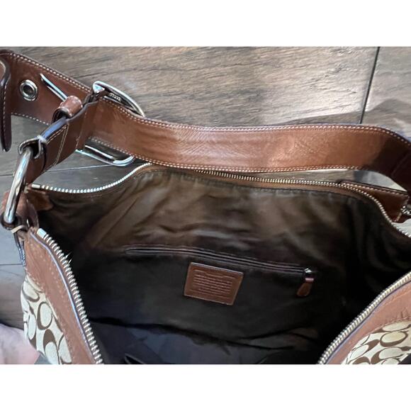 Authentic COACH Signature Canvas Leather Trim Hobo Shoulder Bag - Brown - Picture 8 of 11